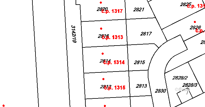 Nusle 1314, Praha na parcele st. 2814 v KÚ Nusle, Katastrální mapa