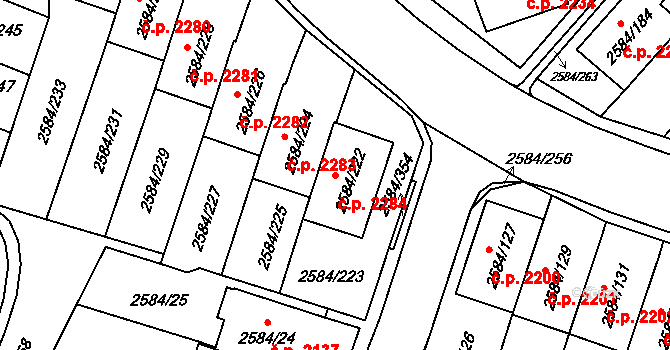 Břevnov 2284, Praha na parcele st. 2584/222 v KÚ Břevnov, Katastrální mapa