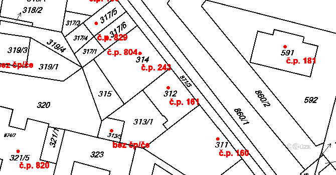 Bohnice 161, Praha na parcele st. 312 v KÚ Bohnice, Katastrální mapa
