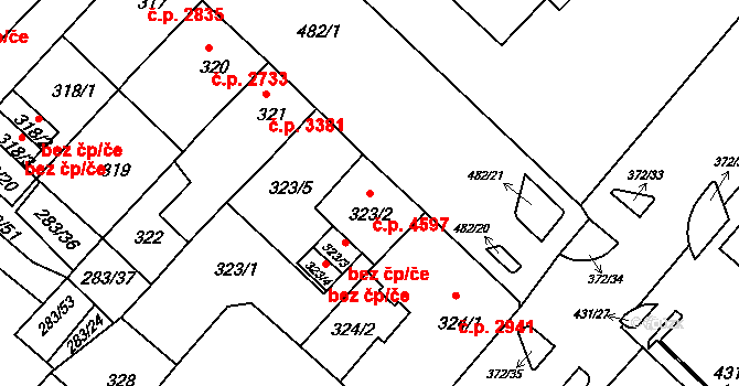Chomutov 4597 na parcele st. 323/2 v KÚ Chomutov II, Katastrální mapa
