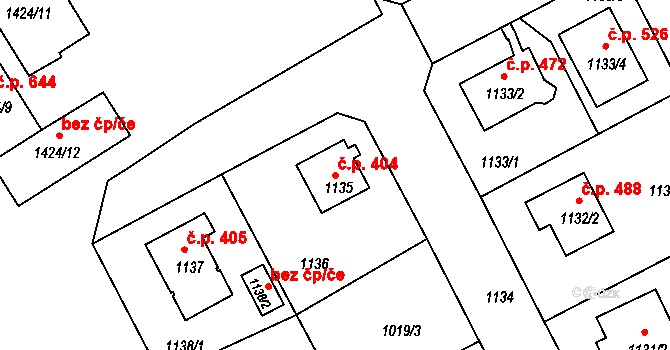 Liberec XI-Růžodol I 404, Liberec na parcele st. 1135 v KÚ Růžodol I, Katastrální mapa