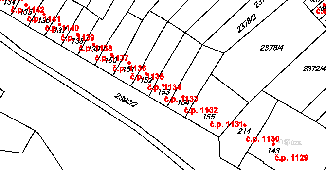 Ivančice 1133 na parcele st. 153 v KÚ Kounické Předměstí, Katastrální mapa