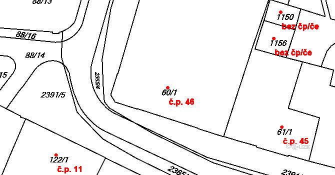 Rosice 46 na parcele st. 60/1 v KÚ Rosice u Brna, Katastrální mapa