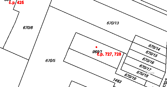 Hostinné 727,728 na parcele st. 968/1 v KÚ Hostinné, Katastrální mapa