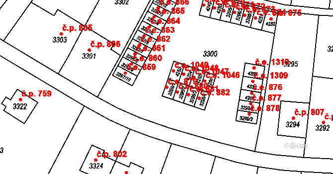 Kuřim 879 na parcele st. 3298/1 v KÚ Kuřim, Katastrální mapa