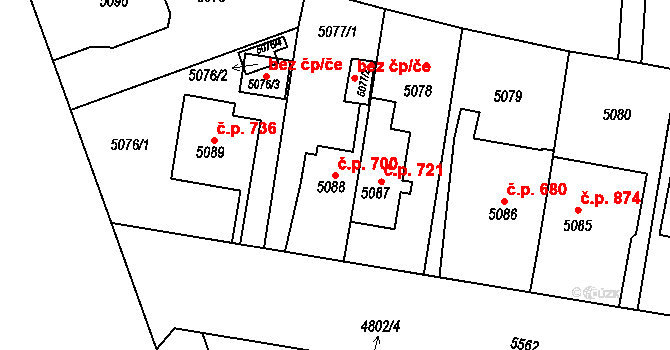 Východní Předměstí 700, Plzeň na parcele st. 5088 v KÚ Plzeň, Katastrální mapa