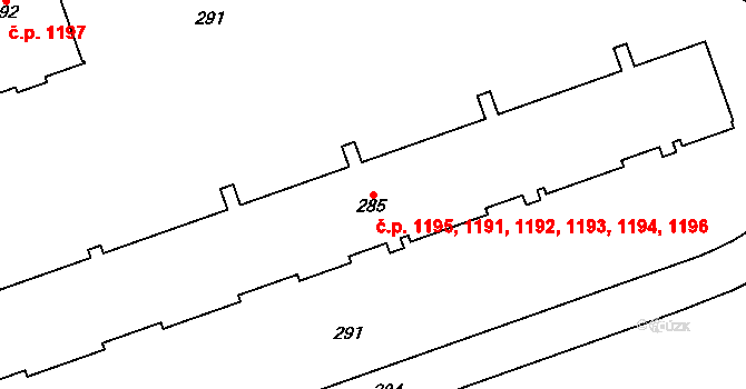 Podlesí 1191,1192,1193,1194,, Havířov na parcele st. 285 v KÚ Bludovice, Katastrální mapa