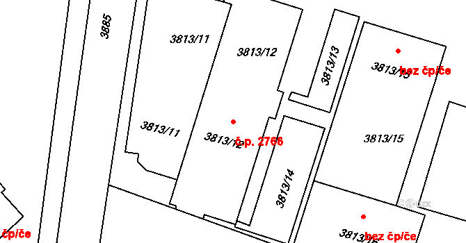 Kročehlavy 2766, Kladno na parcele st. 3813/12 v KÚ Kročehlavy, Katastrální mapa