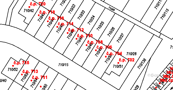 Poříčí 708, Boršov nad Vltavou na parcele st. 710/48 v KÚ Boršov nad Vltavou, Katastrální mapa