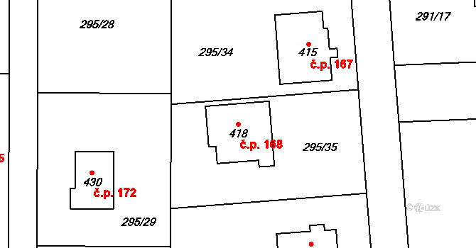 Lhota 168 na parcele st. 418 v KÚ Lhota u Dřís, Katastrální mapa