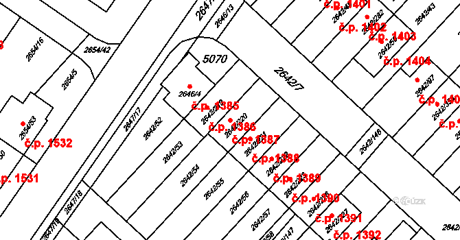 Kuřim 1387 na parcele st. 2642/220 v KÚ Kuřim, Katastrální mapa