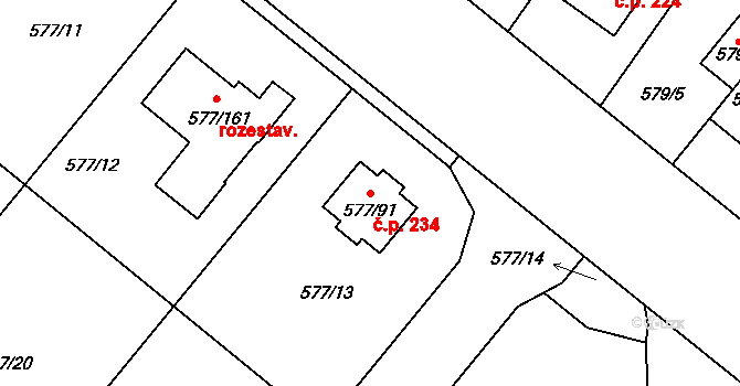 Stehelčeves 234 na parcele st. 577/91 v KÚ Stehelčeves, Katastrální mapa