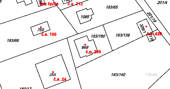 Svojetice 239 na parcele st. 969 v KÚ Svojetice, Katastrální mapa