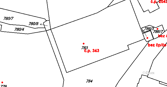 Děčín IV-Podmokly 343, Děčín na parcele st. 783 v KÚ Podmokly, Katastrální mapa
