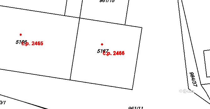Blansko 2466 na parcele st. 5167 v KÚ Blansko, Katastrální mapa
