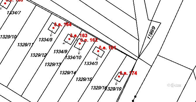 Jemnice 161 na parcele st. 1334/3 v KÚ Jemnice, Katastrální mapa