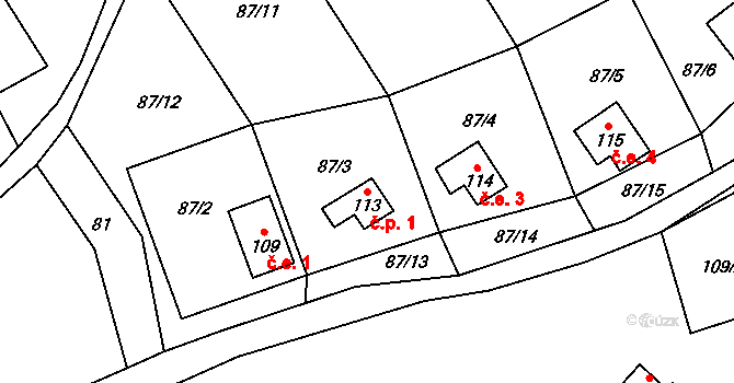 Sovinec 1, Jiříkov na parcele st. 113 v KÚ Sovinec, Katastrální mapa