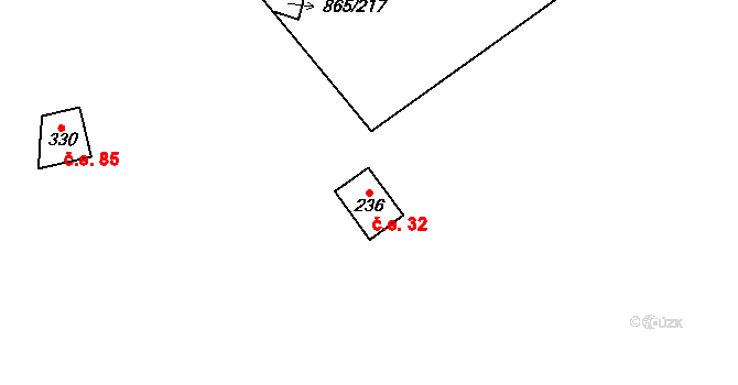 Jetětice 32 na parcele st. 236 v KÚ Jetětice, Katastrální mapa