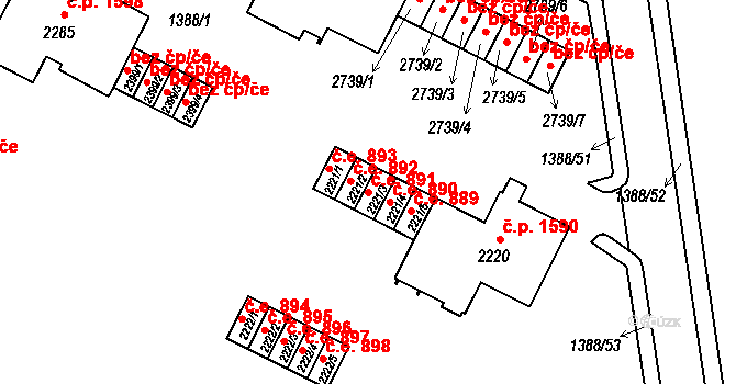 Slaný 891 na parcele st. 2221/3 v KÚ Slaný, Katastrální mapa