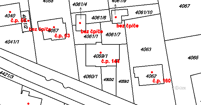 Pustkovec 144, Ostrava na parcele st. 4059/1 v KÚ Pustkovec, Katastrální mapa