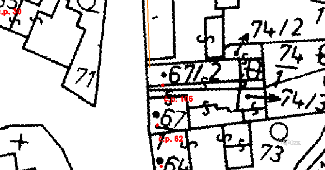 Heřmaň 106 na parcele st. 67/2 v KÚ Heřmaň, Katastrální mapa