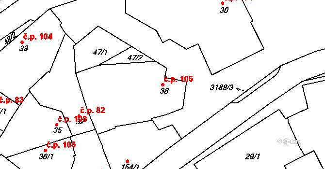 Sepekov 106 na parcele st. 38 v KÚ Sepekov, Katastrální mapa
