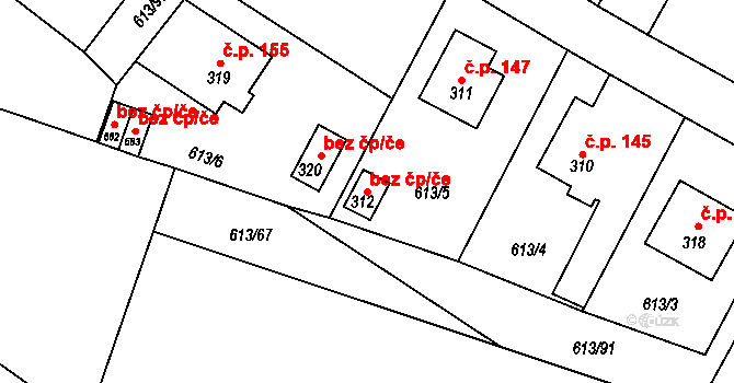 Čachovice 39276252 na parcele st. 312 v KÚ Čachovice, Katastrální mapa
