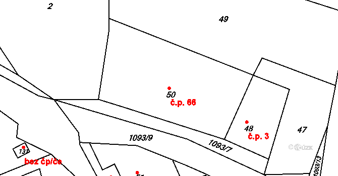 Milonice 66 na parcele st. 50 v KÚ Milonice, Katastrální mapa