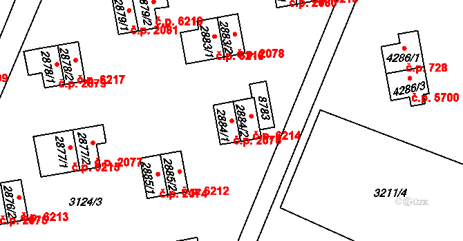Zlín 2076 na parcele st. 2884/1 v KÚ Zlín, Katastrální mapa