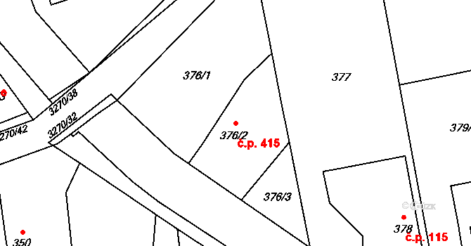 Píšť 415 na parcele st. 376/2 v KÚ Píšť, Katastrální mapa