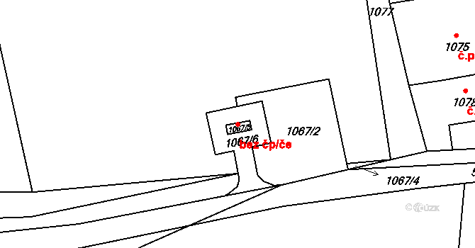 Závišice 44859252 na parcele st. 1067/5 v KÚ Závišice, Katastrální mapa