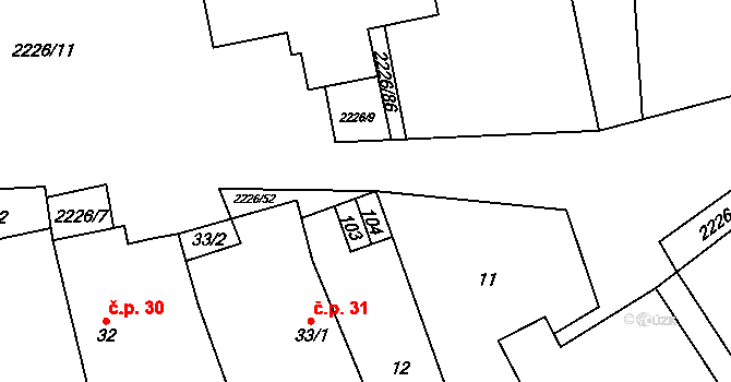 Žirovnice 45287252 na parcele st. 104 v KÚ Štítné, Katastrální mapa