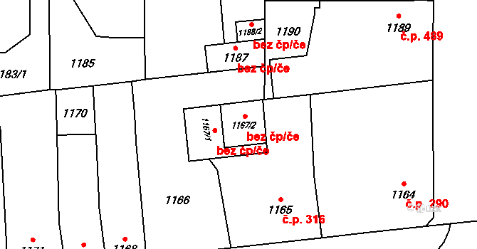 Městec Králové 46369252 na parcele st. 1167/2 v KÚ Městec Králové, Katastrální mapa