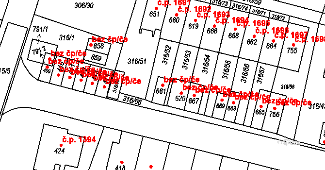 Hradec Králové 46375252 na parcele st. 661 v KÚ Kluky, Katastrální mapa