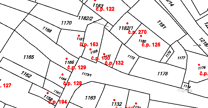 Pustiměř 132 na parcele st. 1171 v KÚ Pustiměř, Katastrální mapa