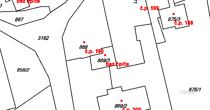 Píšť 50390252 na parcele st. 869/3 v KÚ Píšť, Katastrální mapa