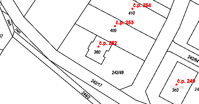 Rudíkov 252 na parcele st. 360 v KÚ Rudíkov, Katastrální mapa