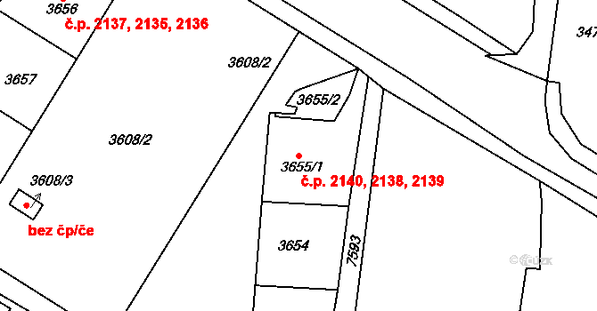 Most 2138,2139,2140 na parcele st. 3655/1 v KÚ Most II, Katastrální mapa