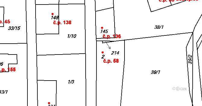 Hroubovice 58 na parcele st. 2 v KÚ Hroubovice, Katastrální mapa
