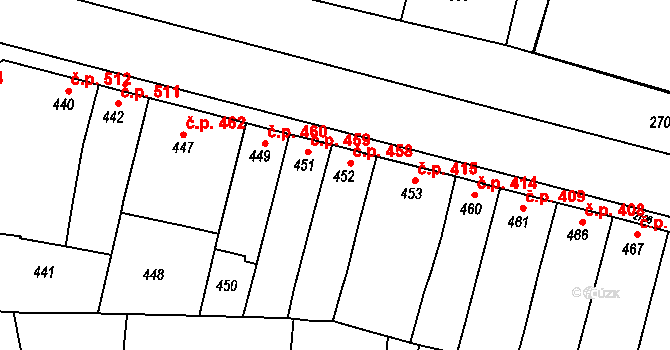 Bučovice 458 na parcele st. 452 v KÚ Bučovice, Katastrální mapa