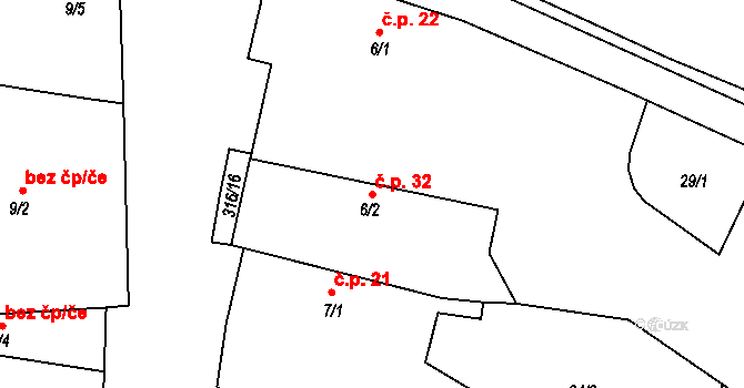 Brčekoly 32, Rosice na parcele st. 6/2 v KÚ Brčekoly, Katastrální mapa