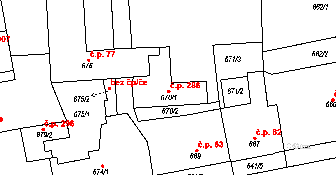 Nýřany 286 na parcele st. 670/1 v KÚ Nýřany, Katastrální mapa