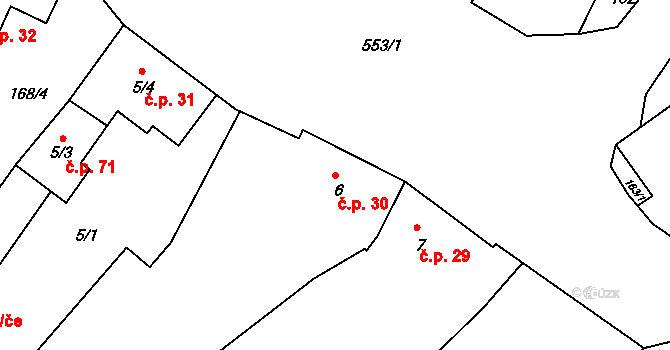 Krsice 30, Čimelice na parcele st. 6 v KÚ Krsice, Katastrální mapa
