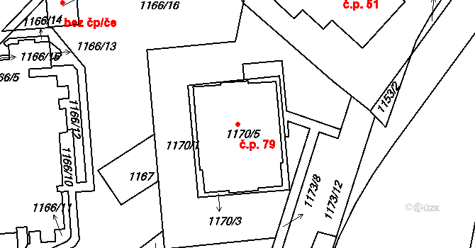 Litomyšlské Předměstí 79, Vysoké Mýto na parcele st. 1170/5 v KÚ Vysoké Mýto, Katastrální mapa