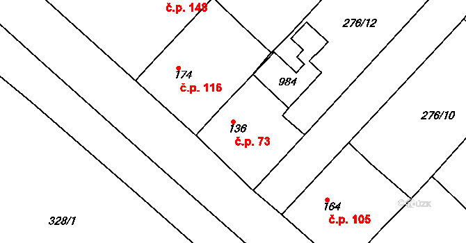 Lobkovice 73, Neratovice na parcele st. 136 v KÚ Lobkovice, Katastrální mapa