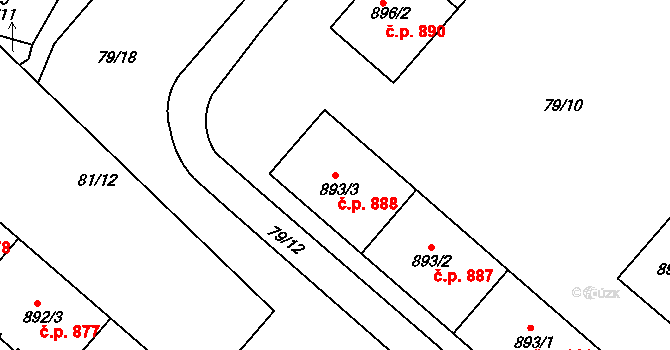 Neratovice 888 na parcele st. 893/3 v KÚ Neratovice, Katastrální mapa