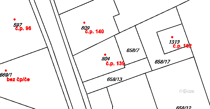 Olivětín 139, Broumov na parcele st. 804 v KÚ Broumov, Katastrální mapa