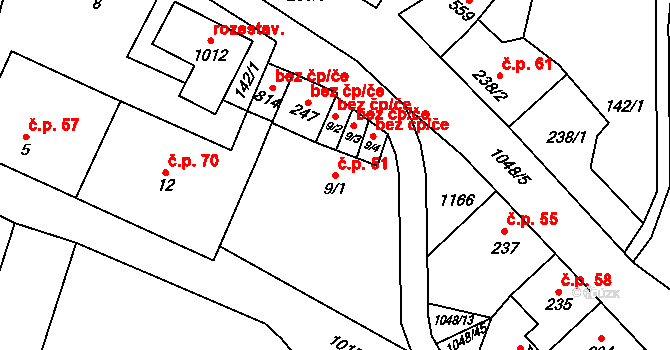 Velká Ledhuje 51, Police nad Metují na parcele st. 9/1 v KÚ Velká Ledhuje, Katastrální mapa