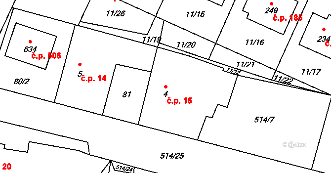 Srch 15 na parcele st. 4 v KÚ Srch, Katastrální mapa