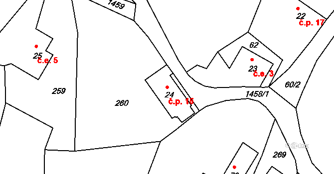Malá Veleň 15 na parcele st. 24 v KÚ Malá Veleň, Katastrální mapa